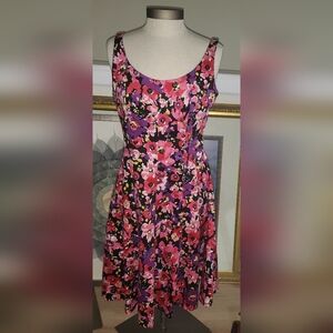 CHAPS Misses Size 10 Pink Black Floral Fit & Flare/A-Line Sleeveless  Sun Dress